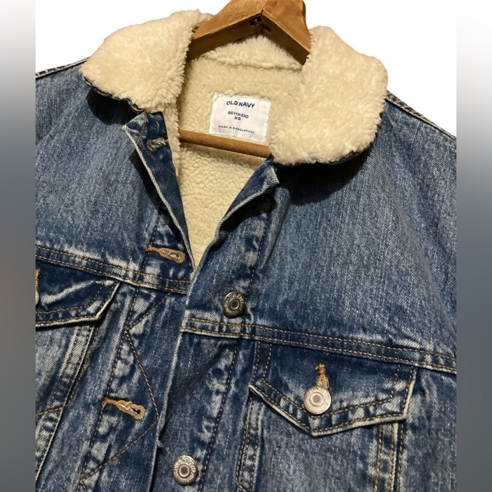 Old Navy Sherpa‎ Lined Jean Jacket Women's XS Boyfriend Fit